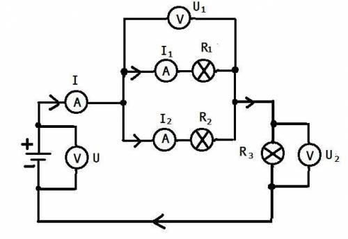 Начертите схему электрической цепи состоящей из источника постоянного тока из трех потребителей элек