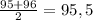 \frac{95+96}{2} = 95,5