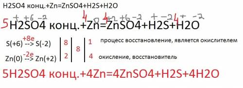 Составить уравнение: h2so4(конц)+zn написать продукты реакции,сделать овр,посчитать сумму коэффициен