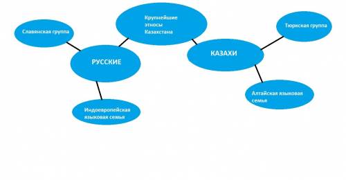 Составьте кластер 2 крупнейших этносов казахстана по принципу: языковаясемья, языковая группа, этнос