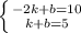 \left \{ {{-2k + b = 10} \atop {k + b = 5}} \right.