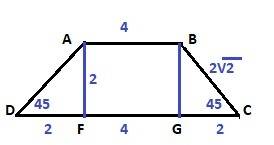 Дана равнобедренная трапеция , в которой ∥ , (∠) = 45°, = 4 см. найдите периметр трапеции , если изв