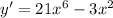 y' = 21x^6 - 3x^2