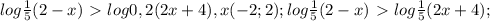 log \frac{1}{5}(2-x) \ \textgreater \ log0,2(2x+4), x (-2;2);&#10;log \frac{1}{5}(2-x)\ \textgreater \ log\frac{1}{5}(2x+4);&#10;