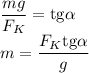 \dfrac{mg}{F_K} =\mathrm{tg} \alpha &#10;\\\&#10;m= \dfrac{F_K\mathrm{tg} \alpha }{g}