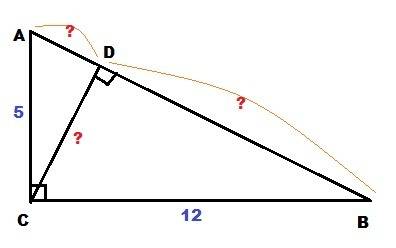 Впрямоугольном треугольнике катеты равны 5 и 12. найдите: гипотенузу; высоту, проведённую к гипотену