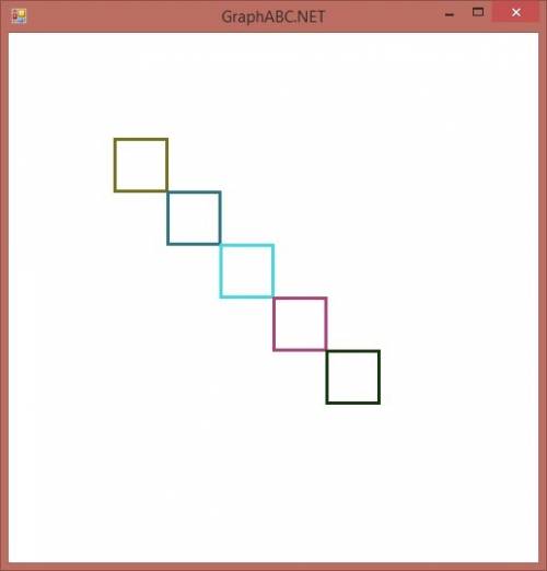 (pascal abc) ! нарисовать пять квадратов, расположенных друг относительно друга по диагонали так, чт