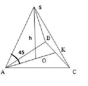 Высота правильной треугольной пирамиды равна 2√3. угол между боковым ребром и плоскостью оси 45°. на