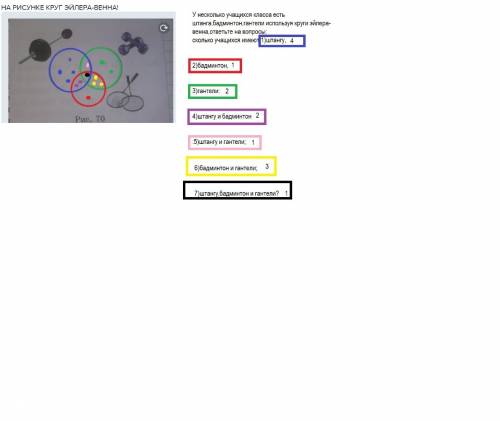 Унескольких учащихся класса есть штанга бамбинтон и гантели рисунок 70 используйте круг велюрова на
