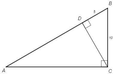 Дано: треугольник авс угол с=90°cd-высота св=10 см db =5 см найти: ad