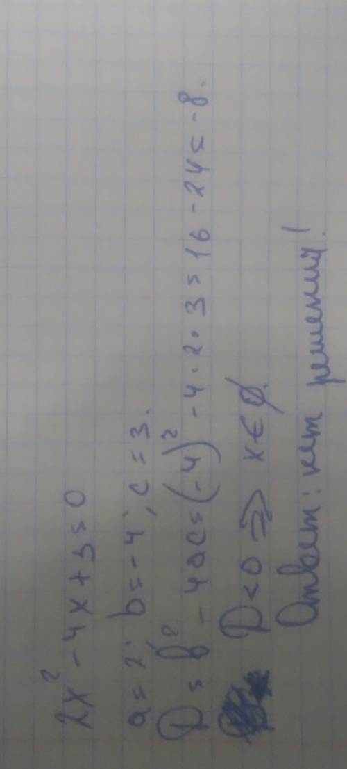 2x^2-4x+3=0 ,я все возможные формулы использовала,но ответы странные,тем более для графика