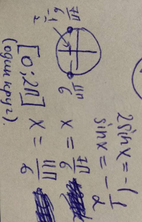 2sin x = –1 наити корень уравнения из промежутка[0; 2 π].