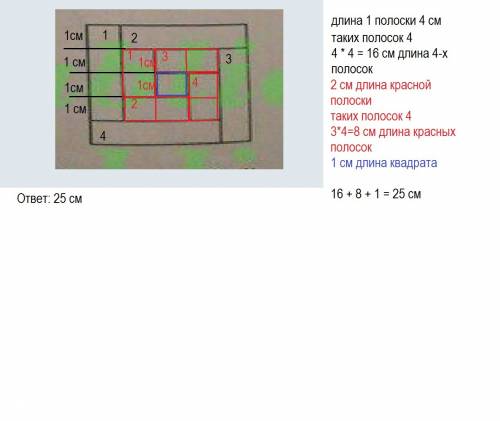 Аня разрезала длинную полоску шириной 1 см на 8 прямоугольниковшириной 1 см и маленький квадрат, а п