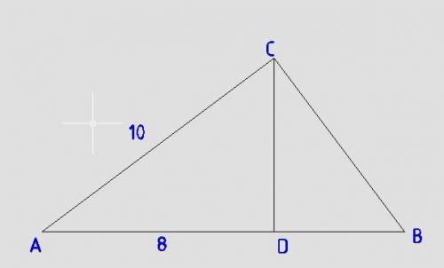Катет прямоугольного треугольника равен 10 см, а его проекция на гипотенузу – 8 см. найдите гипотену