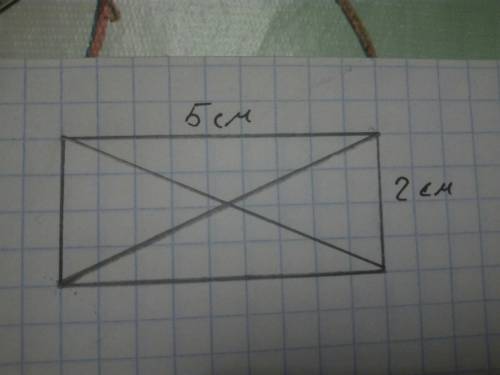 Начерти в тетрадь прямоугольник с длинами сторон 2см и 5см.проведи его диагонали.