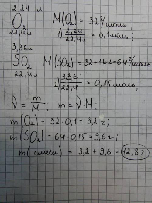 Газовая смесь содержит кислород объемом 2,24 л и оксид серы (iv) объемом 3,36 л. объемы газов к норм