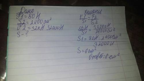 По 150 .на меньший поршень уравновешенного гидравлического пресса действует сила 80н. а на больший п