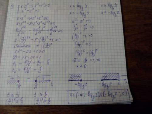 100 быллов 1)(9^x+4^x)/(6^x-9^x)≥5 2)(4^x+5)/(2^(x+1)-1)≥3 ничего не понимаю,