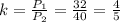 k = \frac{ P_{1} }{ P_{2} } = \frac{32}{40} = \frac{4}{5}