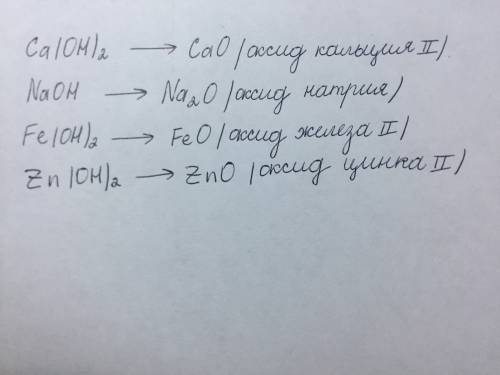 Напишите формулы и названия оксидов соответствующих гидроксид все ca(oh)2, naoh , fe(oh)2 , zn(oh)2