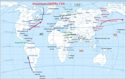 Отметить на контурной карте: моря: черное, , баренцево, средиземное, красное, охотское, японское, ка