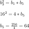 b_3^2 = b_1*b_5 \\ \\ 16^2 = 4*b_5 \\ \\ b_5 = \frac{256}{4} = 64