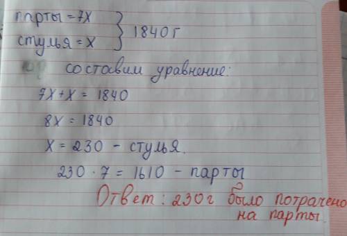 На покраску парт израсходоыали в 7 раз больше краски чем на покраску стульев. сколько краски потрати