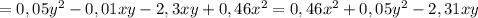 =0,05 y^{2} -0,01xy-2,3xy+0,46 x^{2} = 0,46 x^{2} +0,05 y^{2} -2,31xy