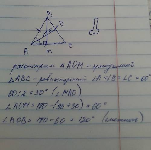 Вравностороннем треугольнике авс проведена биссектриса ad и медиана bm. они пересеклись в точке о .