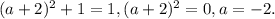 (a + 2)^{2} + 1 = 1, (a + 2)^{2} = 0, a = - 2.