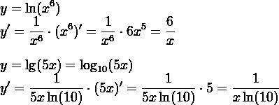 Найти производную y=ln(x^6) y=lg(5x) желательно через u