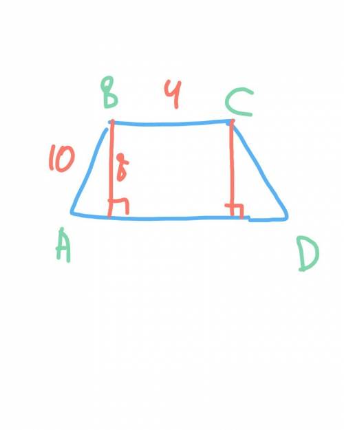 Дана равнобедренная трапеция у которой известно меньшее основание 4 см , боковые стороны 10см и высо