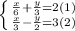 \left \{ {{ \frac{x}{6} + \frac{y}{3} = 2 (1) } \atop { \frac{x}{3} - \frac{y}{2} = 3 (2)}} \right.