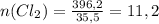 n(Cl_2) = \frac{396,2}{35,5} = 11,2