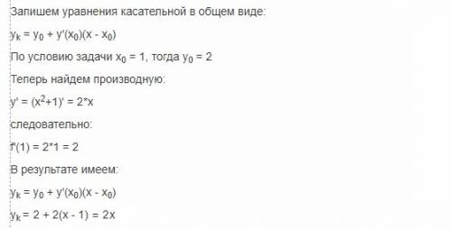 Написать уравнение косательной к графику функции. f(x) = x²+1, x0=1