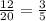 \frac{12}{20} = \frac{3}{5}