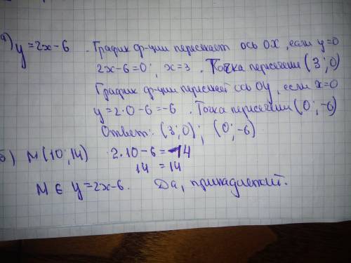 Найдите координаты точки пересечения графика линейной функции у = 2х – 6 с осями координат. б) опред