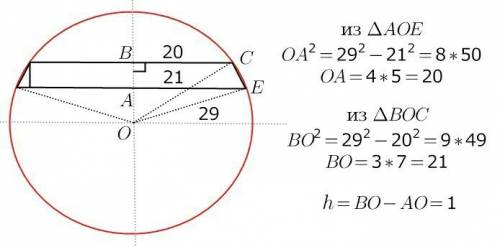 Вокружность радиуса 29 вписана трапеция основания которой равны 40 и 42, причем центр окружности леж