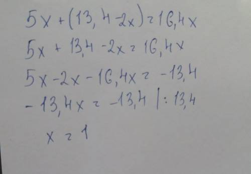 Решение уравнения 5x+(13,4-2x)=16,4x