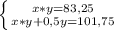 \left \{ {{x*y=83,25} \atop {x*y+0,5y=101,75}} \right.