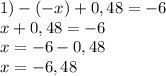 1) -(-x) +0,48 = -6 \\ x+0,48=-6 \\ x = -6-0,48 \\ x = -6,48