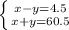 \left \{ {{x-y=4.5} \atop {x+y=60.5}} \right.