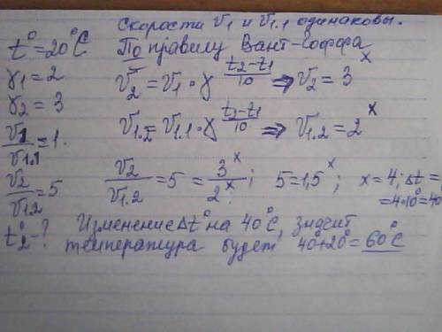 При 20°c две реакции имеют одинаковую скорость.температурный коэффициент одной из них равен-2. у вто