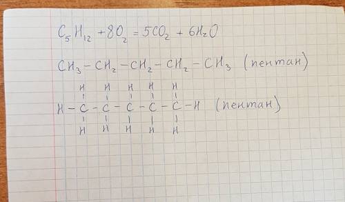 Уравнение горения алкана с количеством атомов углерода 5 + структурная формула