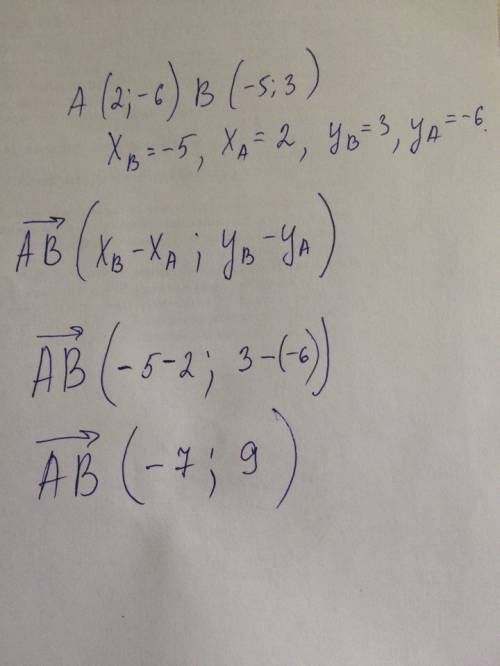 Найдите координаты вектора ав еслиа(2,-6) в (-5,3);