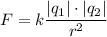 F=k\dfrac{|q_1| \cdot |q_2|}{r^2}