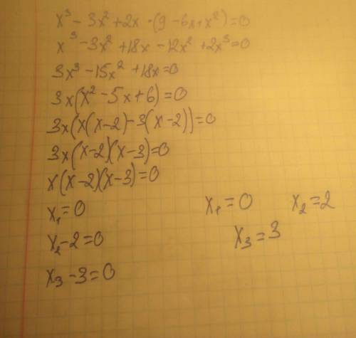 Рещите уравнение: x^2(x-3)+2x(3-x)^2=0