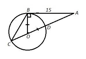 Одна сторона ab треугольника abc касается окружности в точке b. другая сторона ac проходит через цен