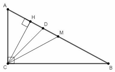 Впрямоугольном треугольнике abc (угол c=90°) проведены медиана cm, биссектриса cd и высота ch. найди