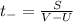 t_{-}=\frac{S}{V-U}